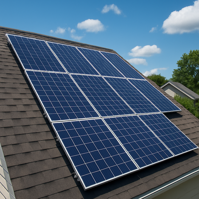 Illustration of a solar array with sun flare